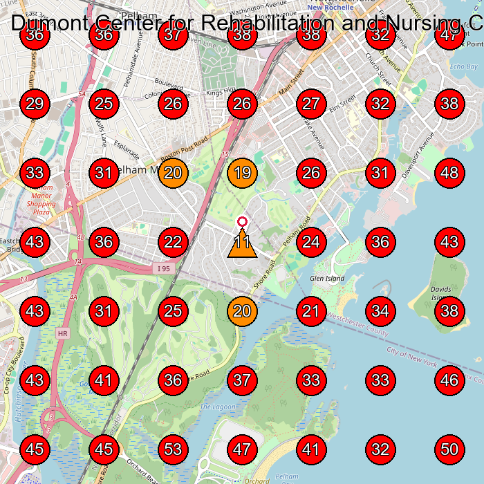 Dumont Center for Rehabilitation and Nursing Care GeoGrid visibility map for Rehabilitation Center in New Rochelle